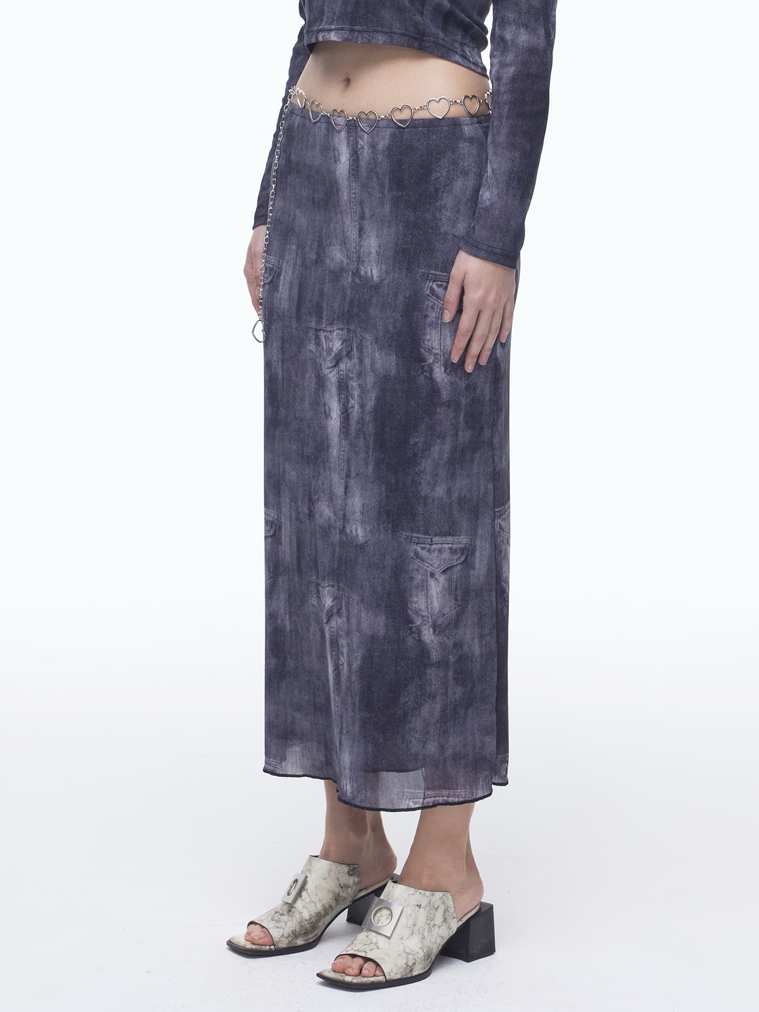 Denim Mesh Long Skirt (BK) — vue 2