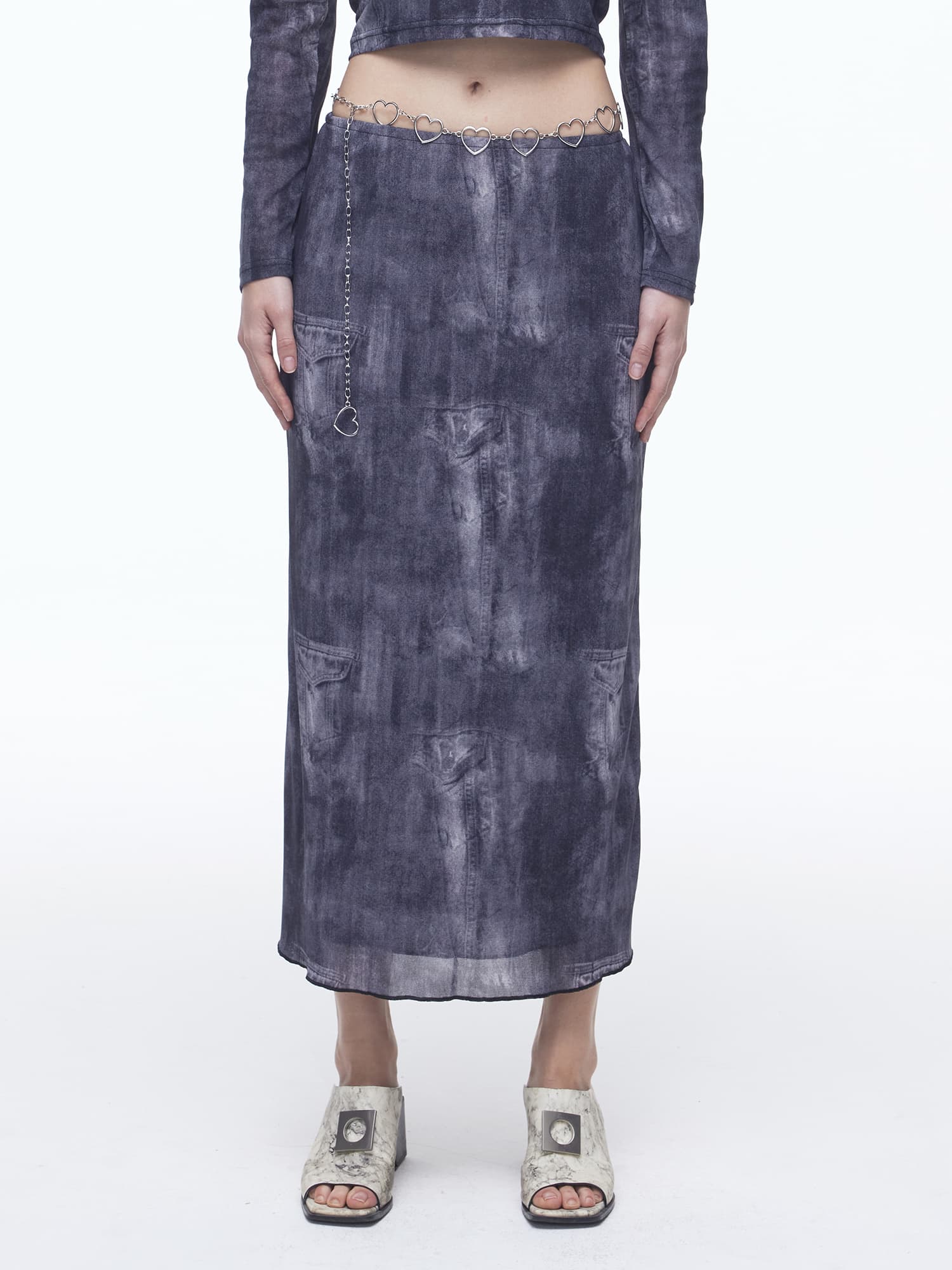 Denim Mesh Long Skirt (BK) — vue 1