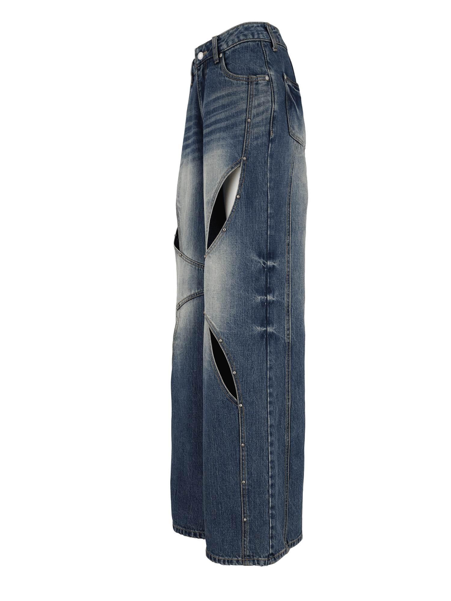 Stud Cat Eye Cut out denim pants — vue 3