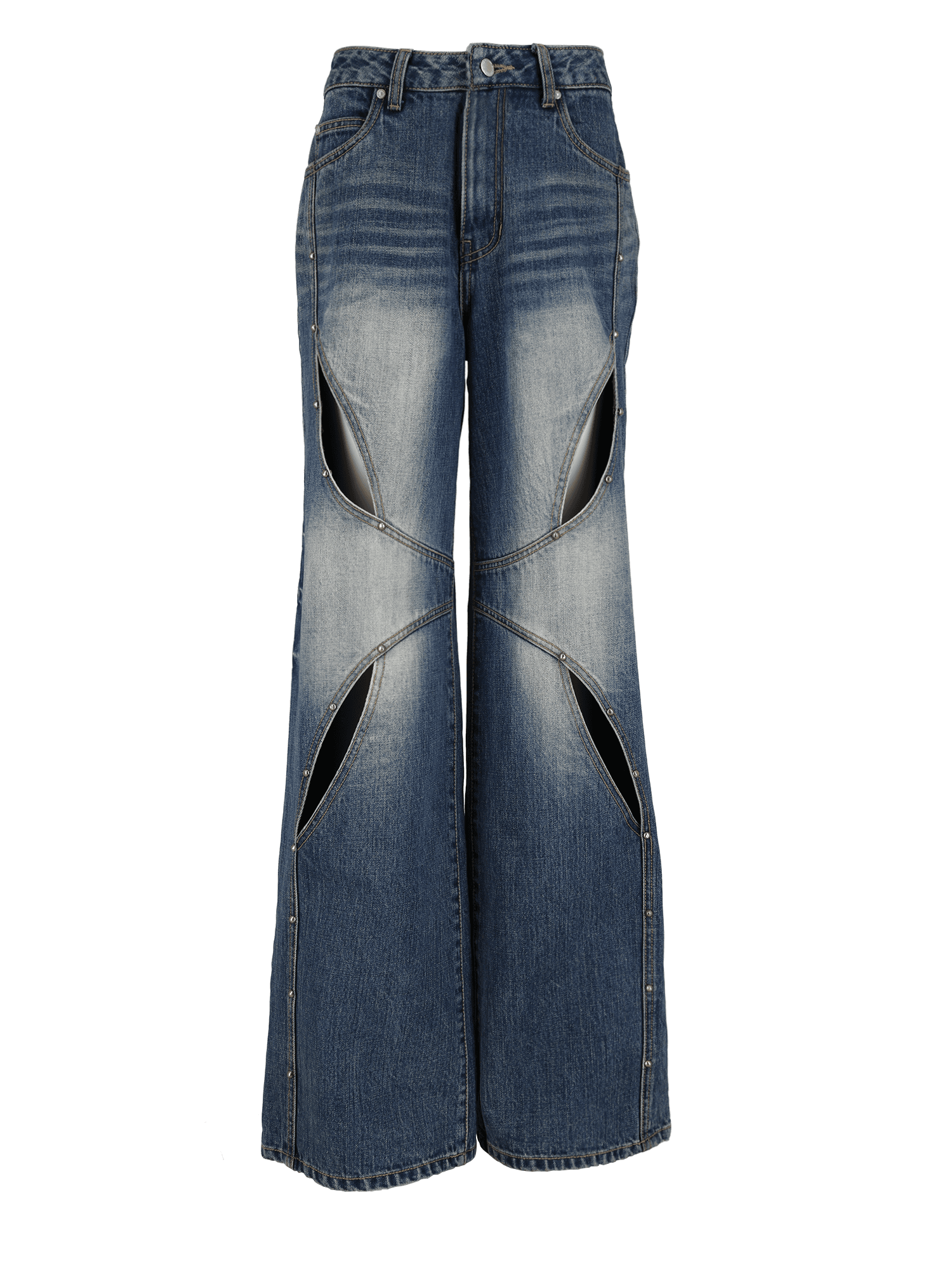 Stud Cat Eye Cut out denim pants