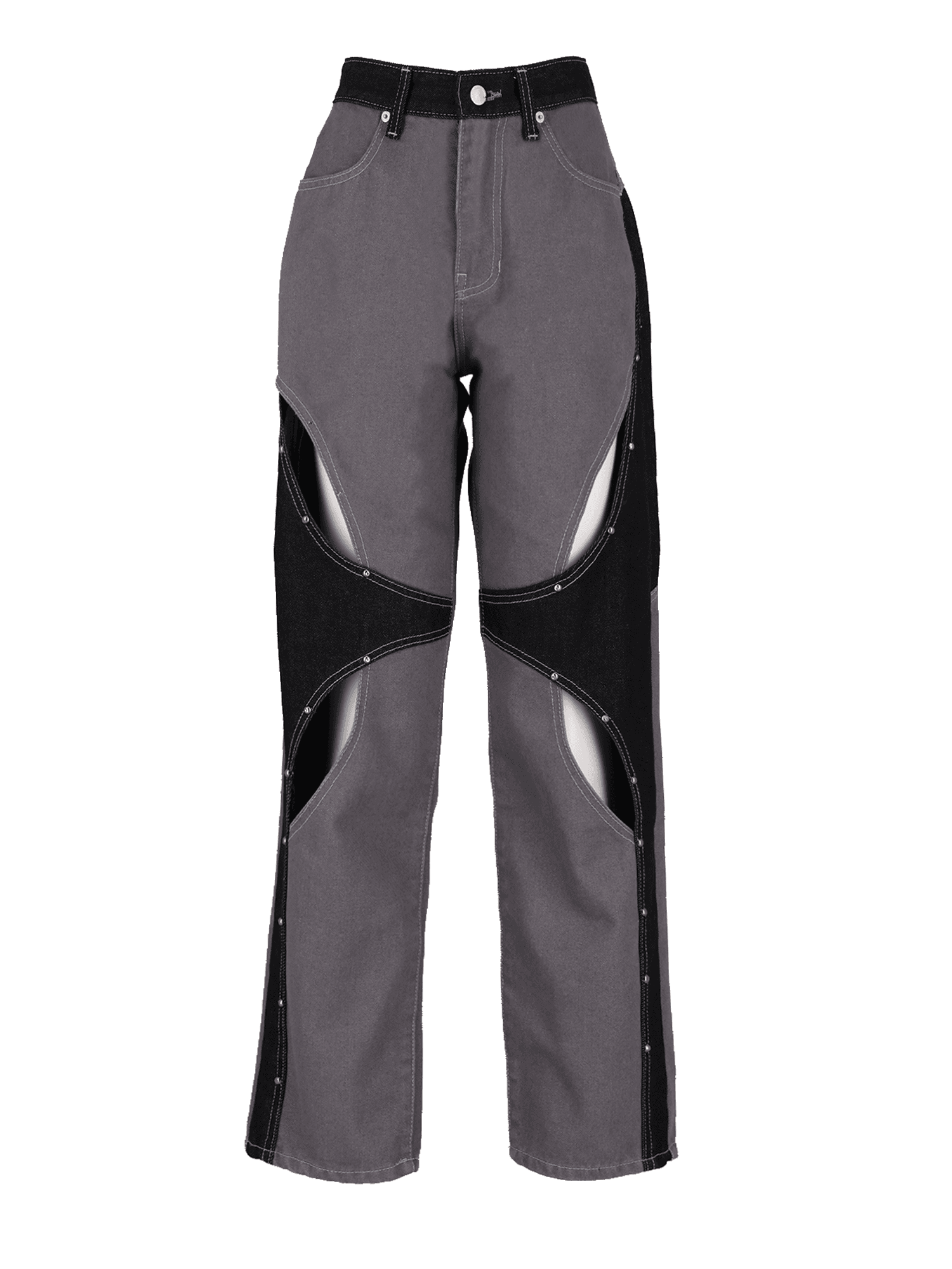 Stud Gray Cut Out Denim Pants — vue 1