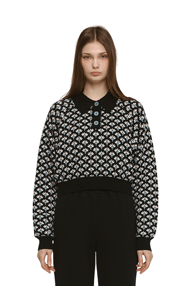 Jacquard Raglan Collar T-Shirt (BK) — vue 2