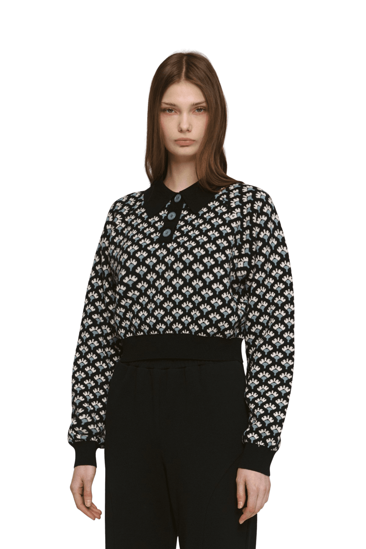 Jacquard Raglan Collar T-Shirt (BK) — vue 5
