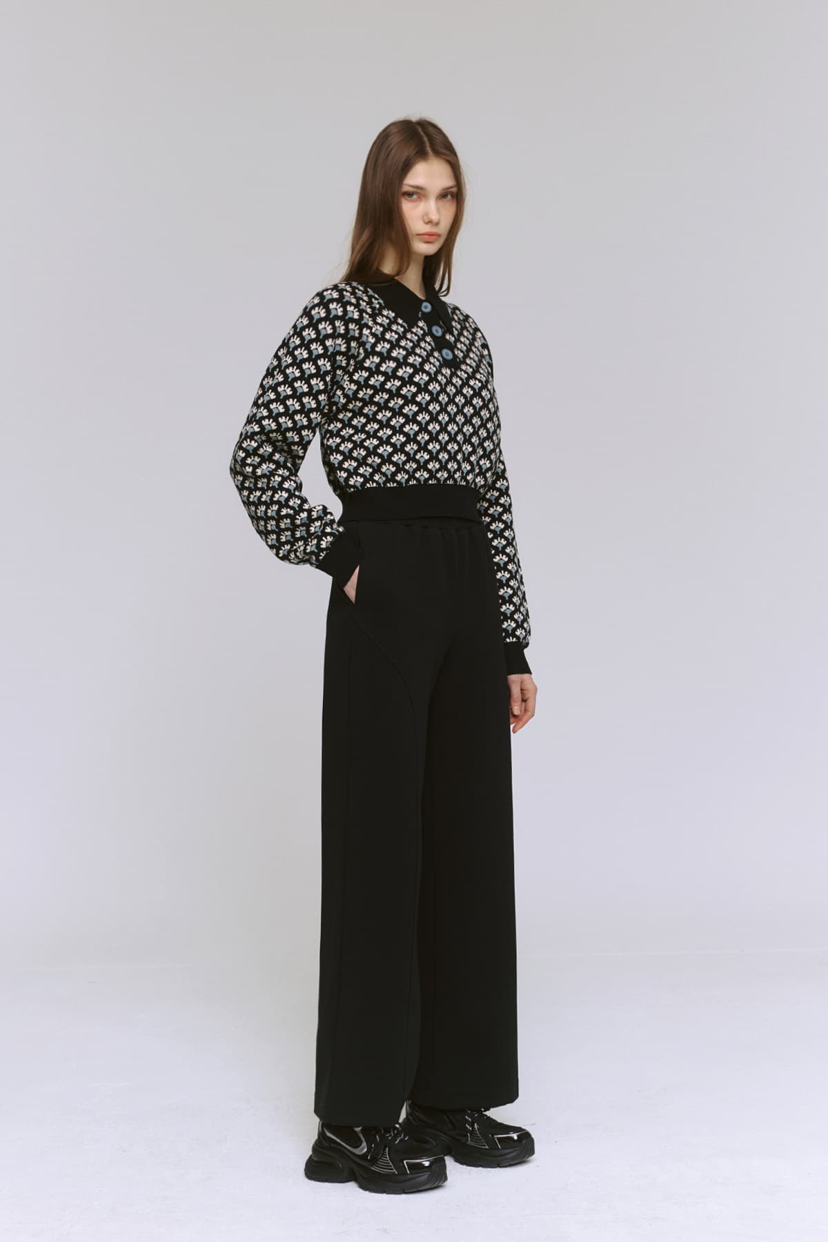 Jacquard Raglan Collar T-Shirt (BK) — vue 6