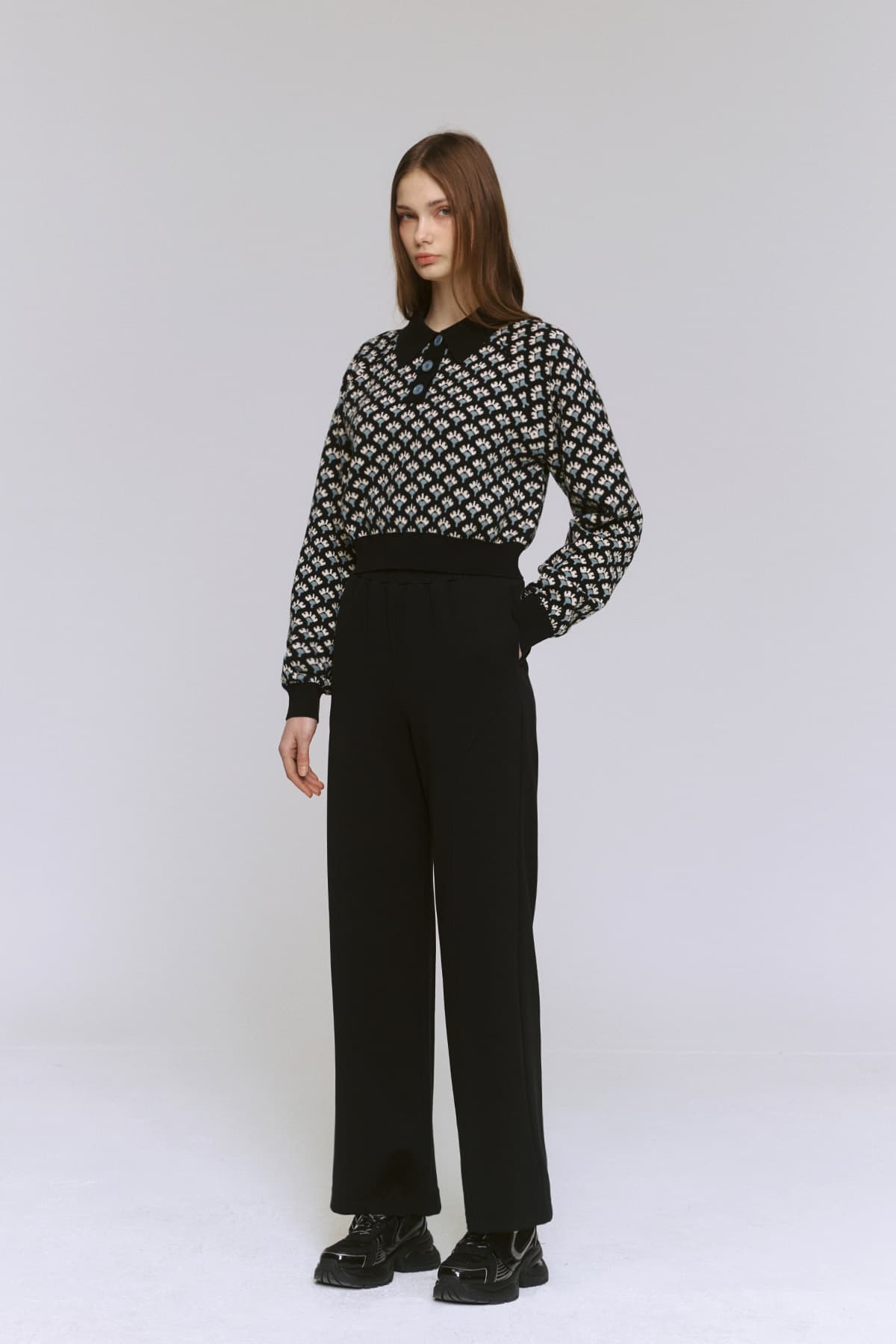 Jacquard Raglan Collar T-Shirt (BK) — vue 8