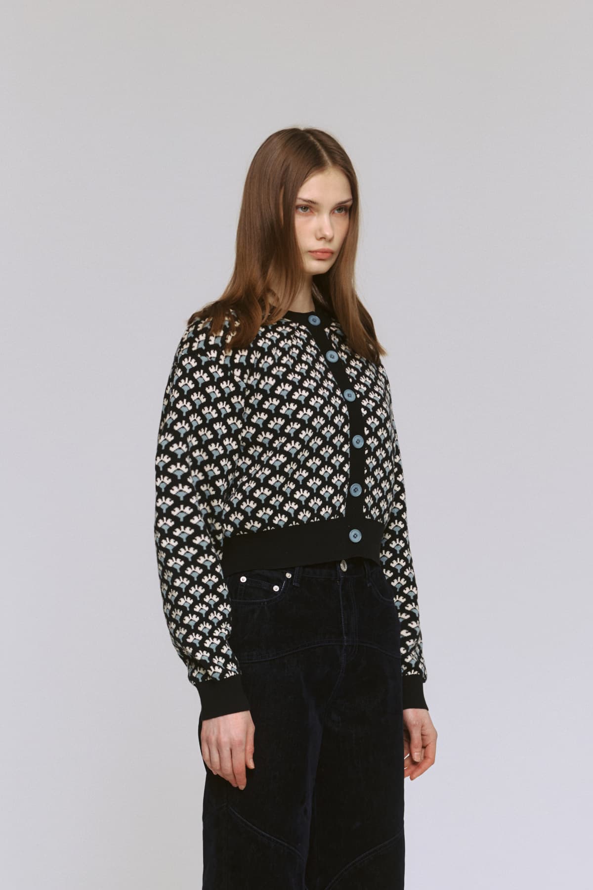 Jacquard Round Cardigan (BK) — vue 9
