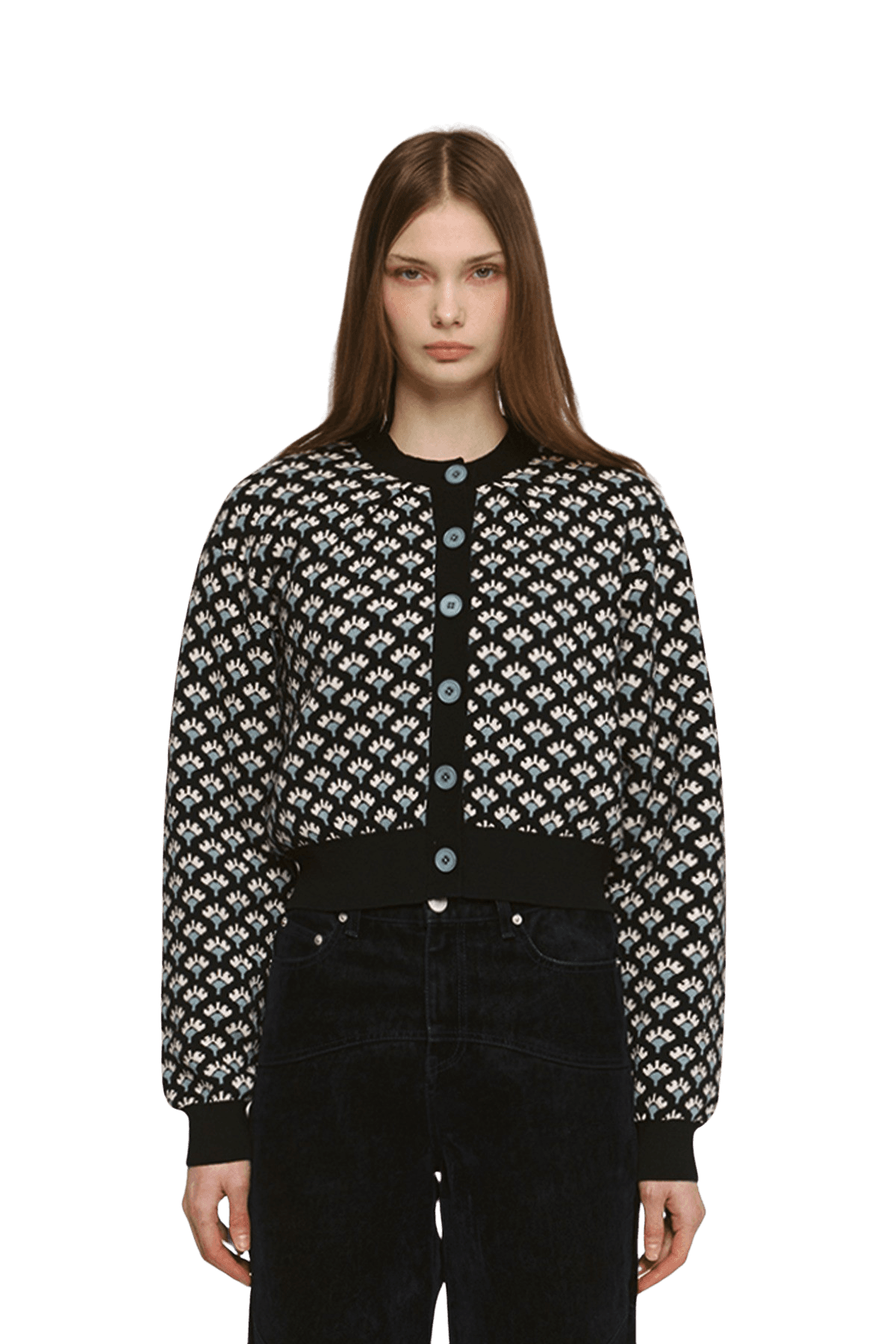 Jacquard Round Cardigan (BK) — vue 1