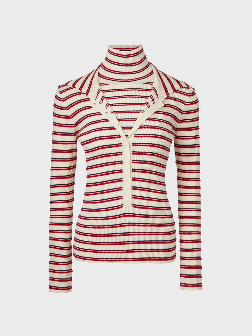 High-Neck Layered Knit Top - Ivory — vue 3