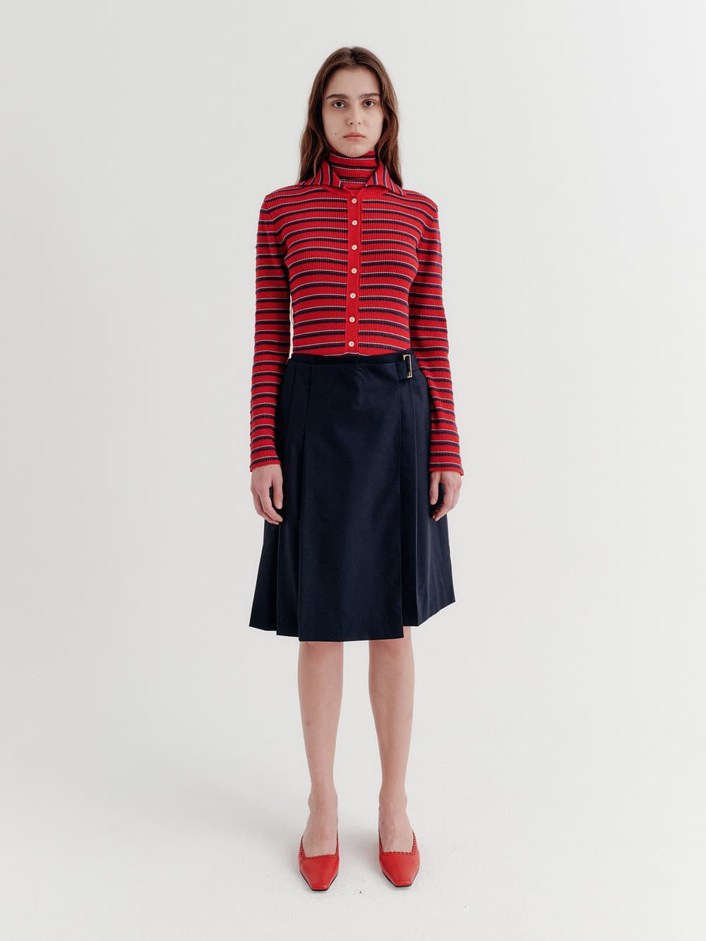 High-Neck Layered Knit Top - Red