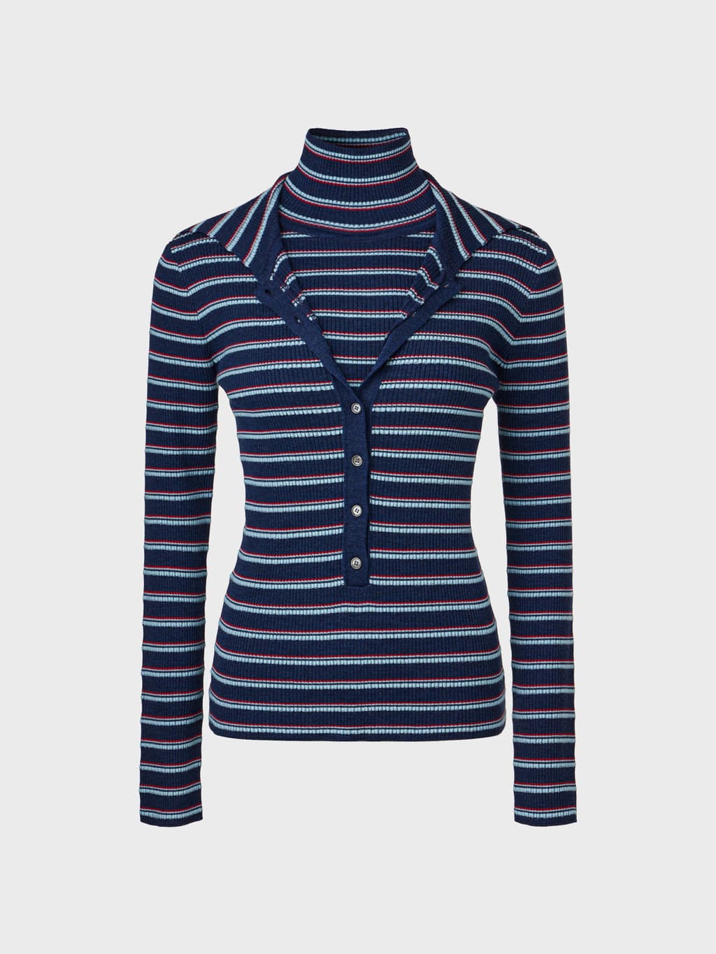High-Neck Layered Knit Top - Navy — vue 3