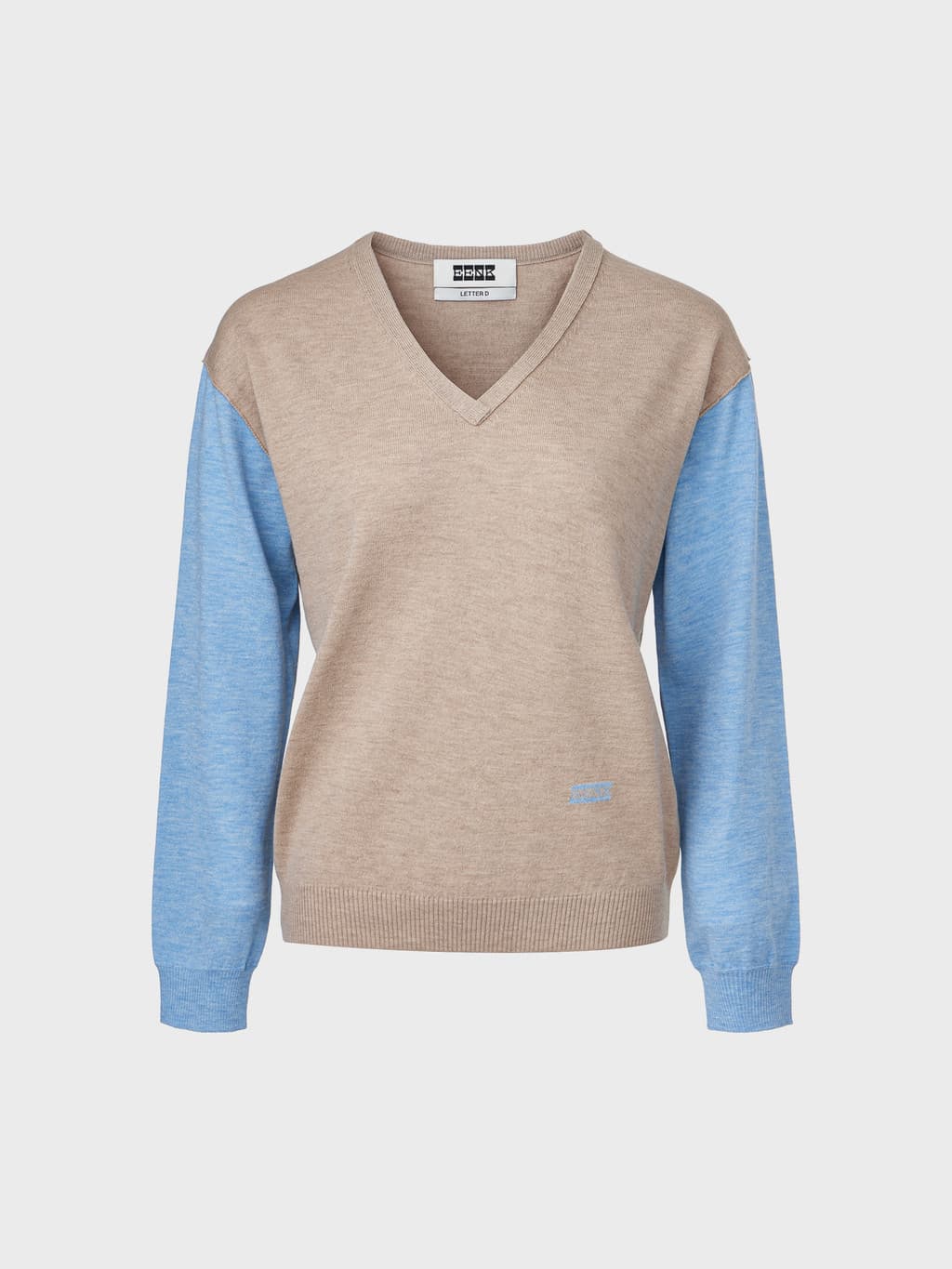 V-Neck Contrast Knit Top - Light Beige — vue 3