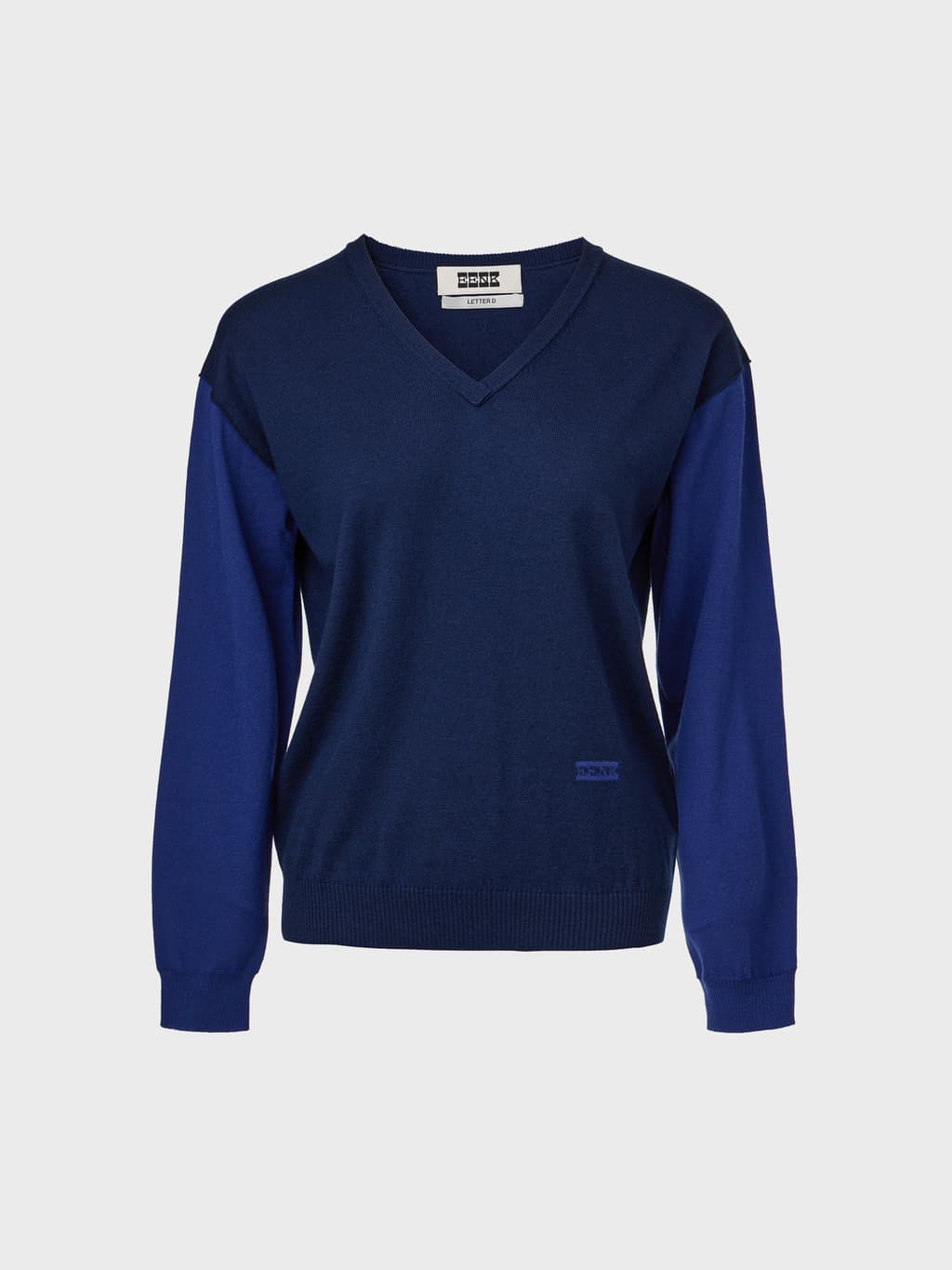 V-Neck Contrast Knit Top - Navy — vue 3