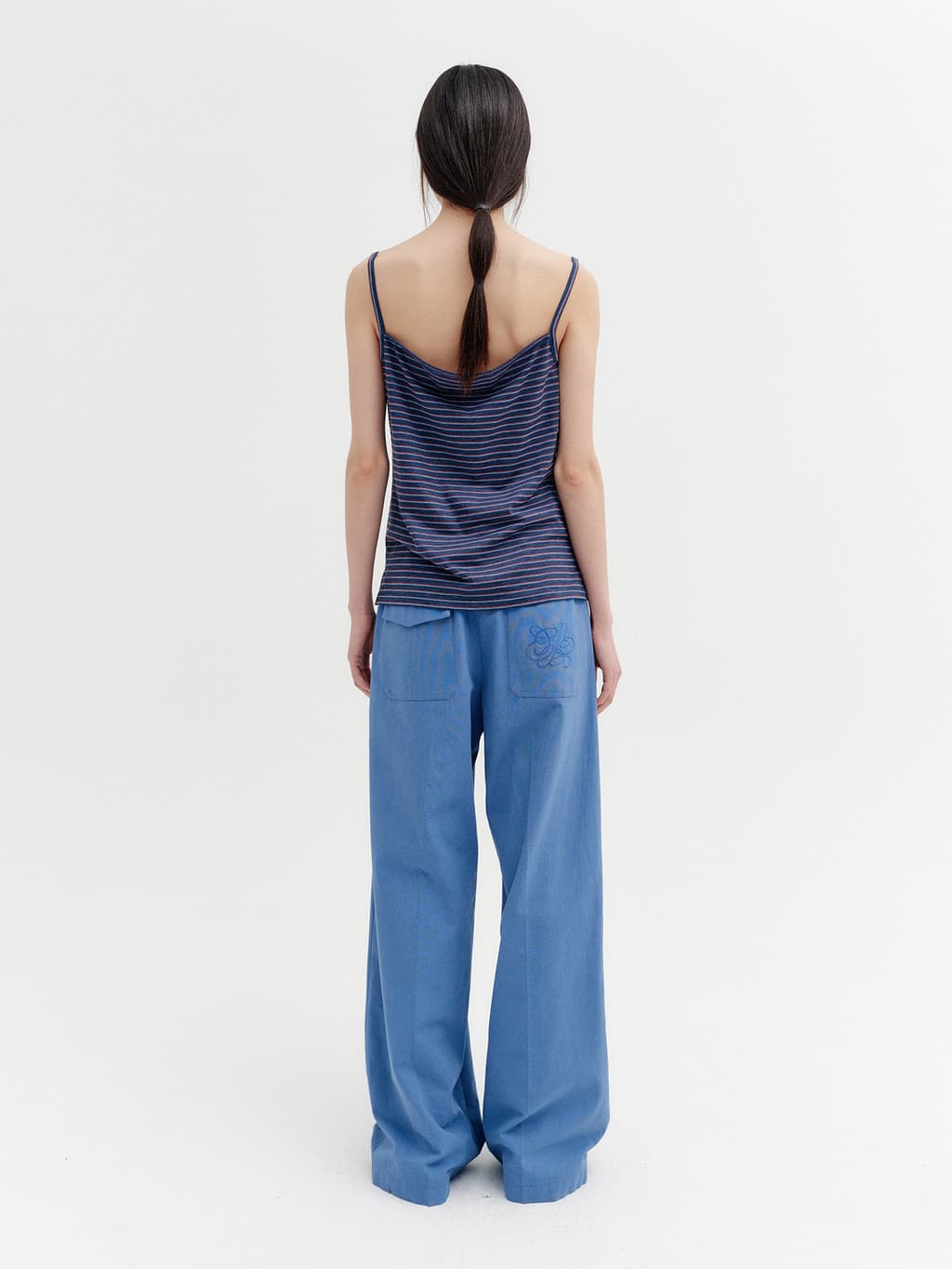 Embroidered Detail Pocket Pants - Blue — vue 5