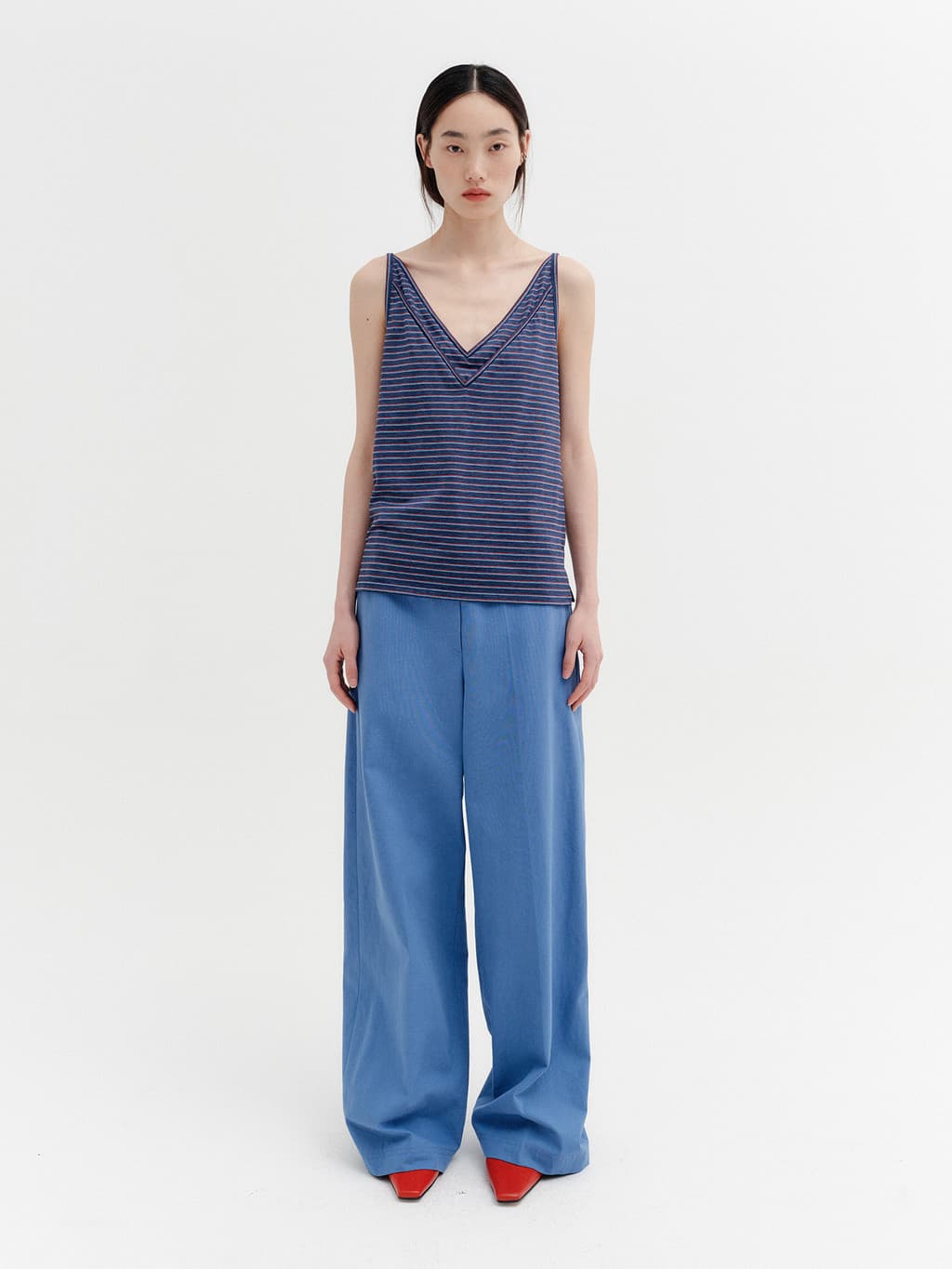 Embroidered Detail Pocket Pants - Blue — vue 1