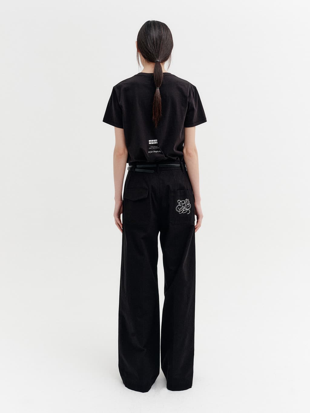 Embroidered Detail Pocket Pants - Black — vue 5