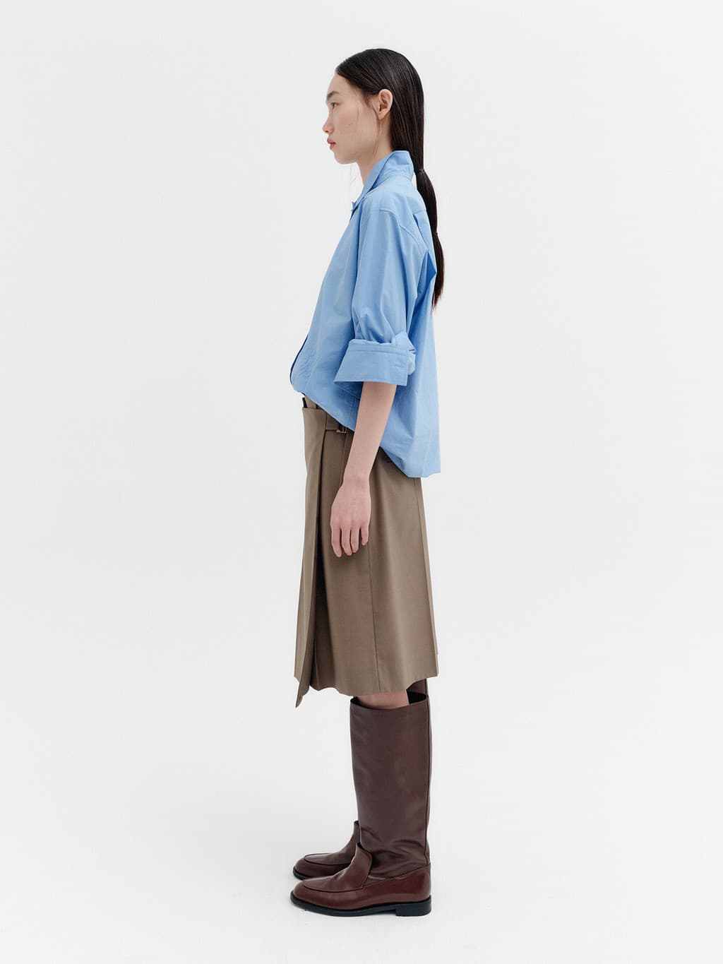 Front Pleated Convertible Shorts - Khaki — vue 5