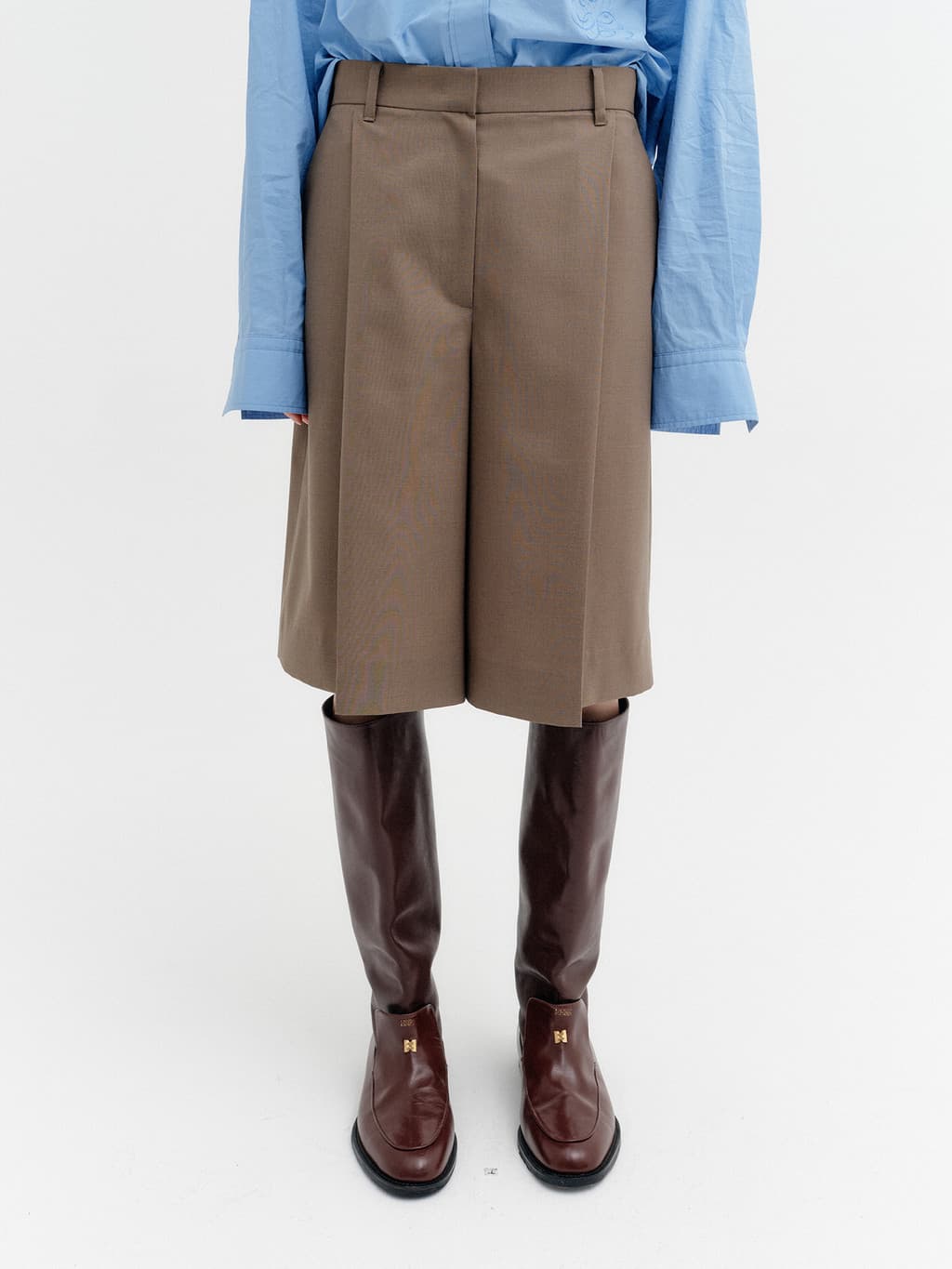 Front Pleated Convertible Shorts - Khaki — vue 9