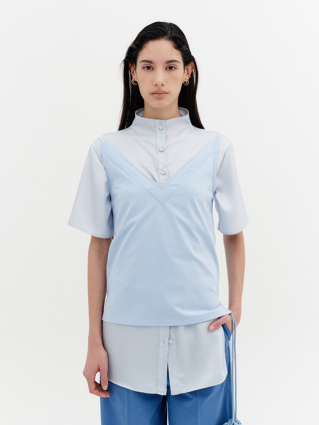 Double V-Neck Panel Sleeveless - Sky Blue — vue 2