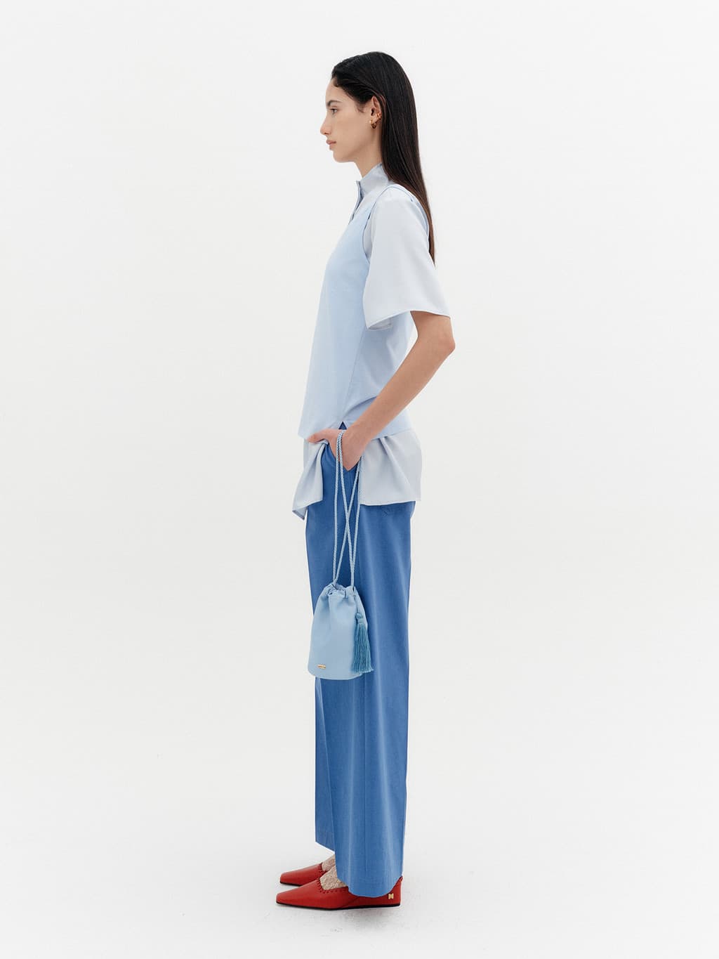Double V-Neck Panel Sleeveless - Sky Blue — vue 5