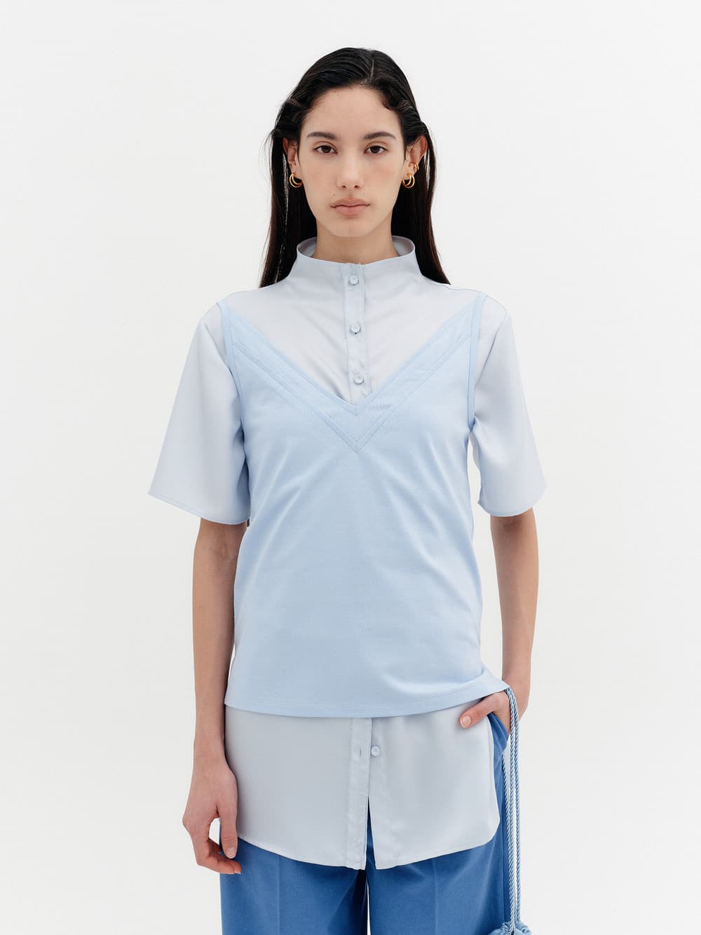 Double V-Neck Panel Sleeveless - Sky Blue