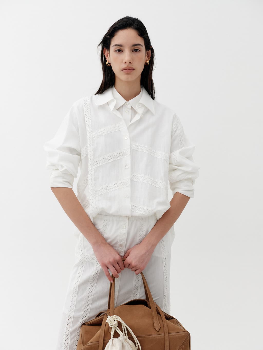 Lace Detail Panel Shirt - White — vue 8