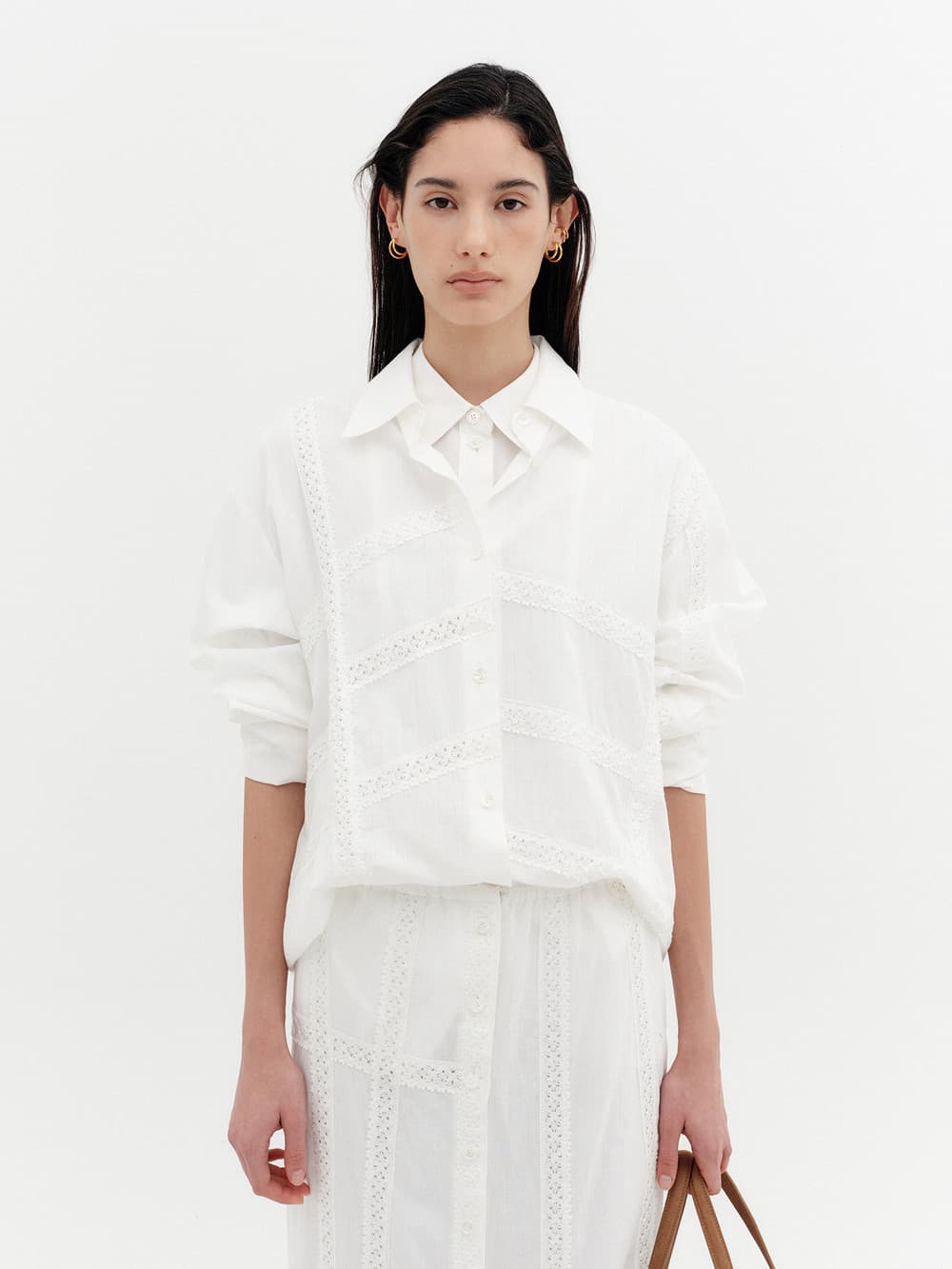 Lace Detail Panel Shirt - White