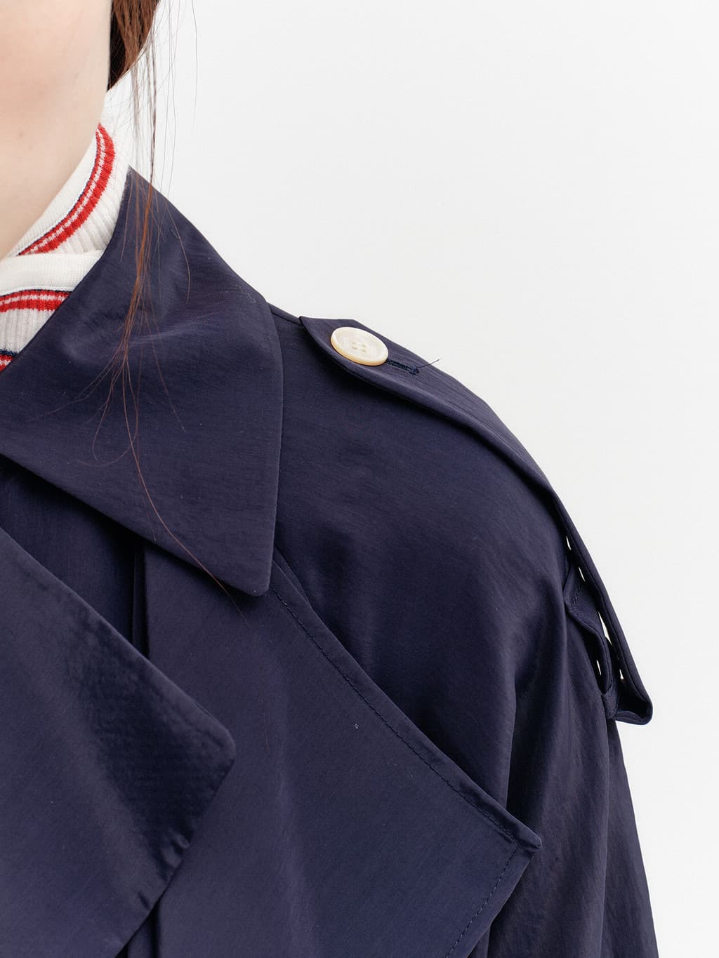 Layered Collar Trench Coat - Navy — vue 11