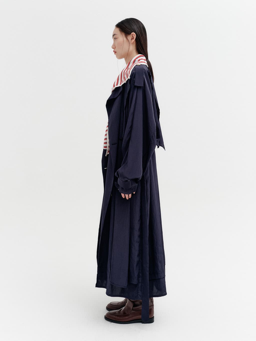 Layered Collar Trench Coat - Navy — vue 5
