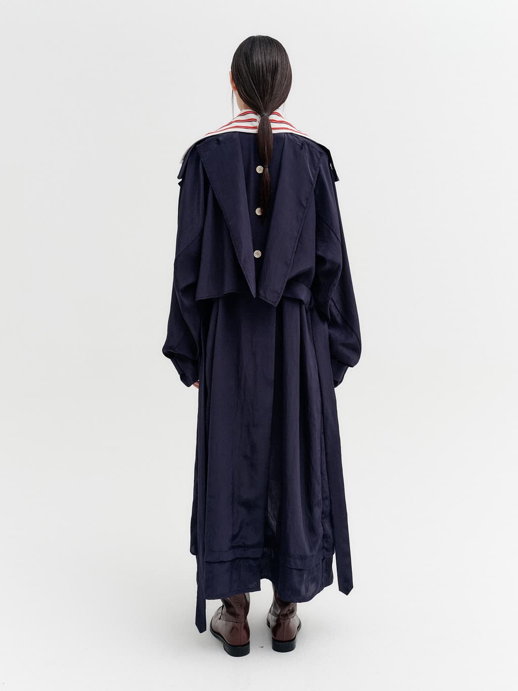 Layered Collar Trench Coat - Navy — vue 6
