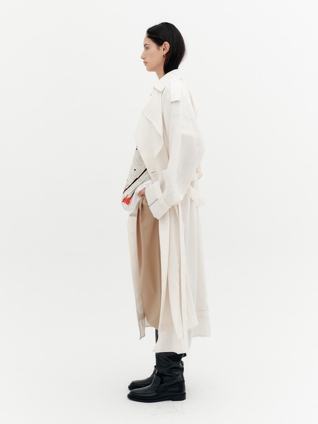 Layered Collar Trench Coat - Ivory — vue 5