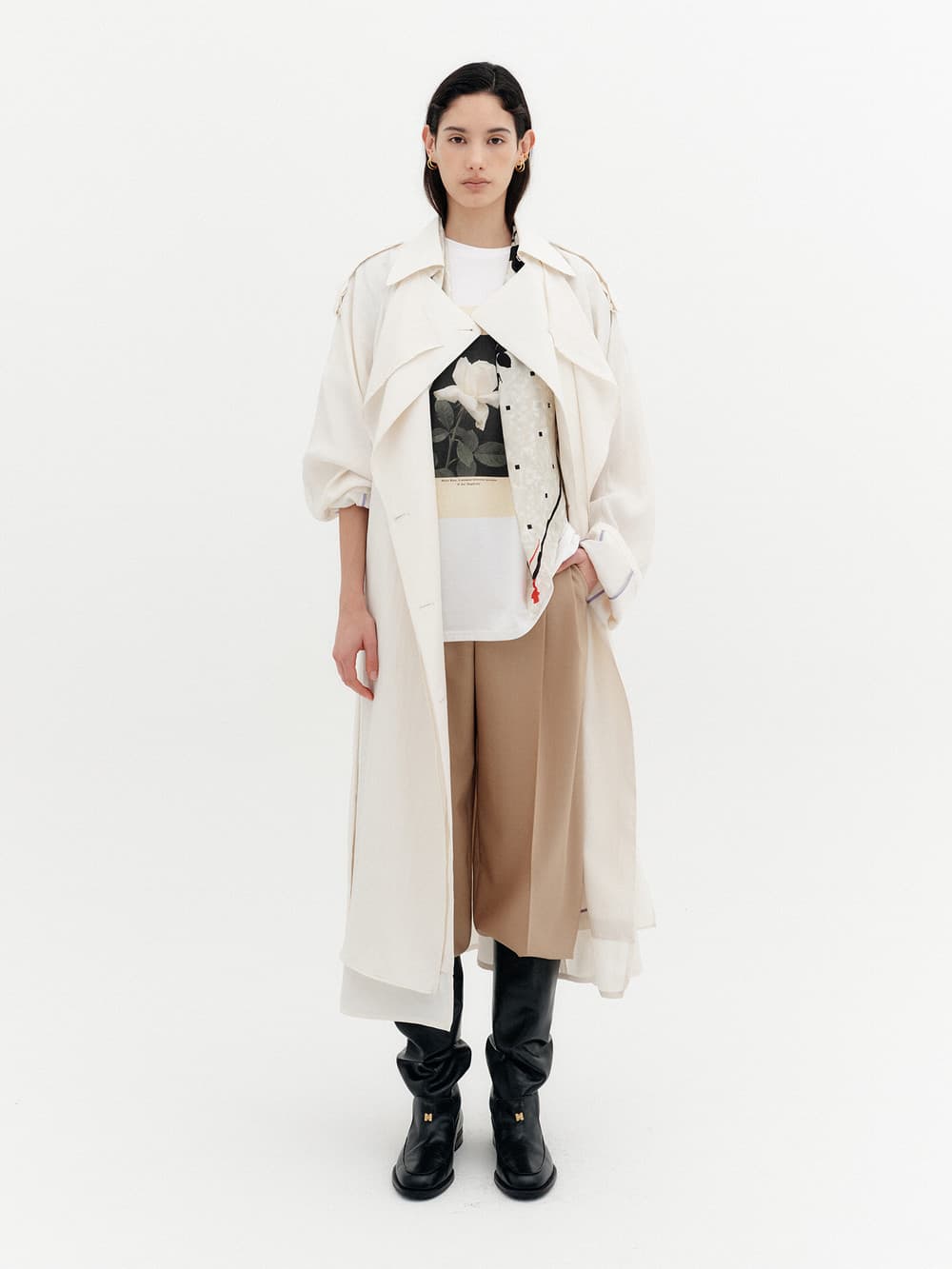 Layered Collar Trench Coat - Ivory