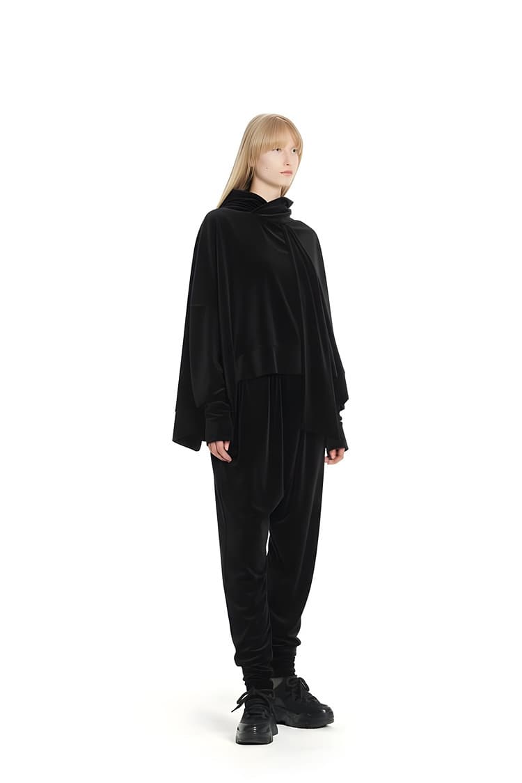 GDeL Velvet Asymmetric Jogger Pants (Black)