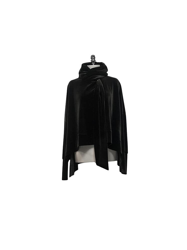 GDeL Velvet Wide Tie Hoodie (Black) — vue 7