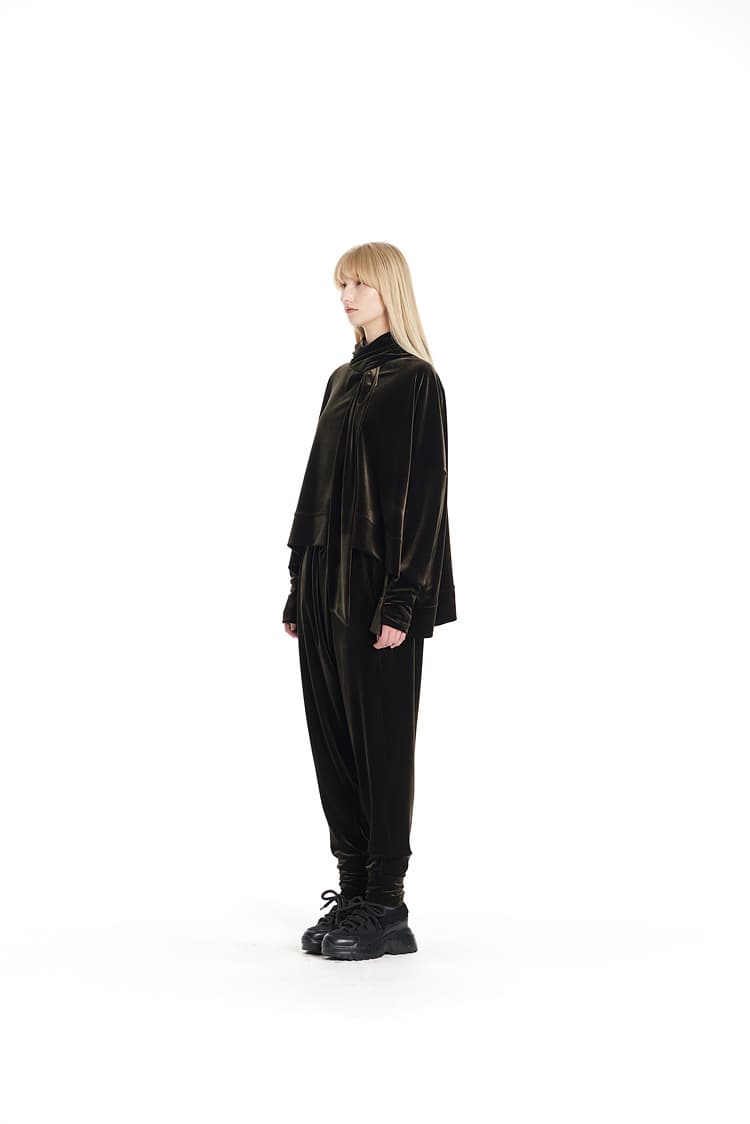 GDeL Velvet Wide Tie Hoodie (Khaki) — vue 4