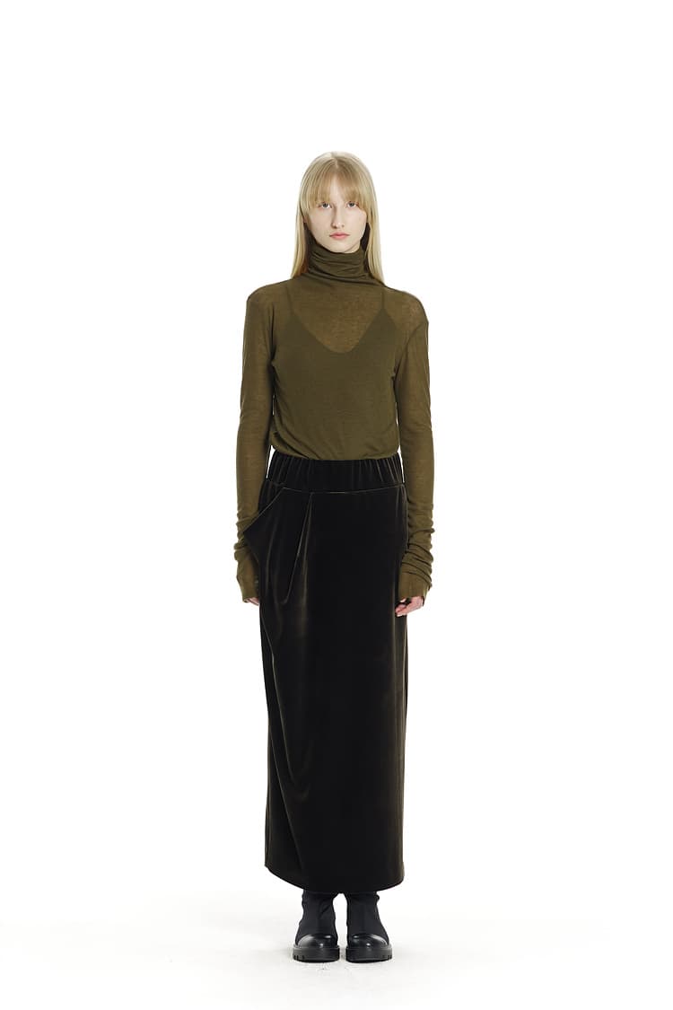 GDeL Asymmetric Pocket Velvet Skirt (Khaki) — vue 2