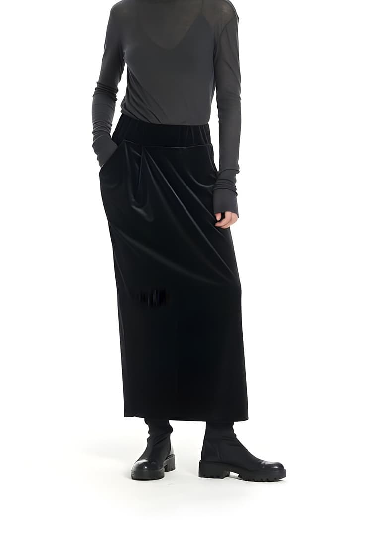 GDeL Asymmetric Pocket Velvet Skirt (Black) — vue 3