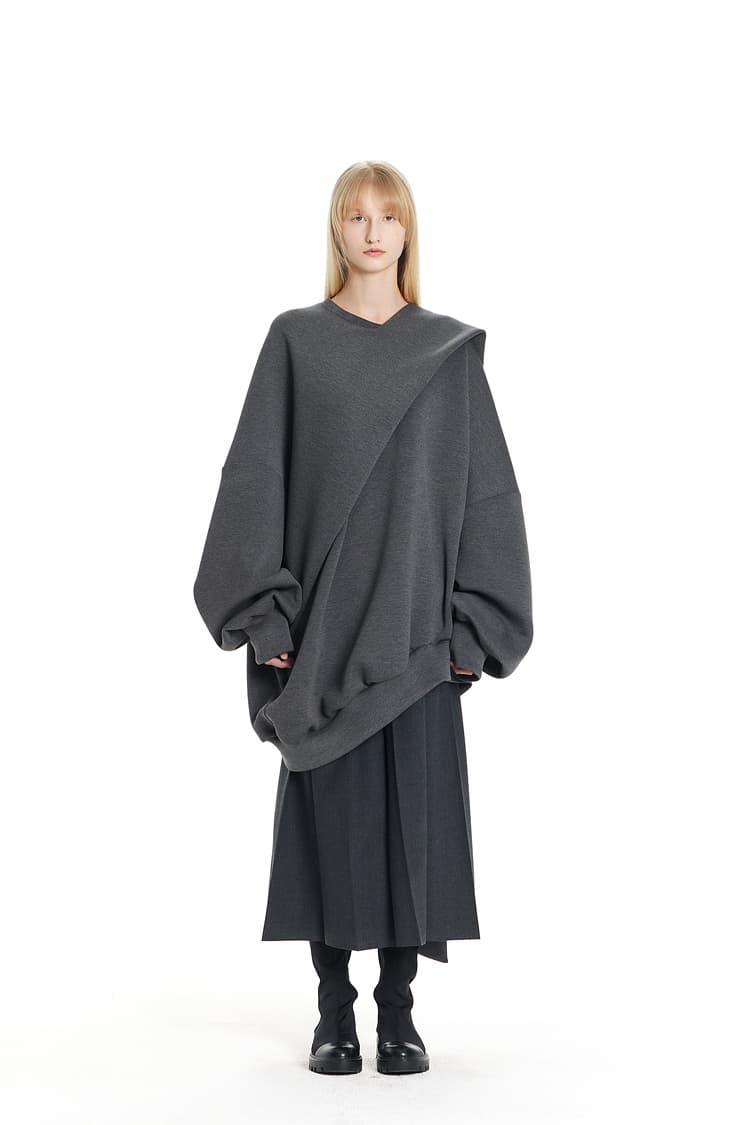 GDeL Scarf-Matched Ultra Wide Sweat Top (Dark Grey)