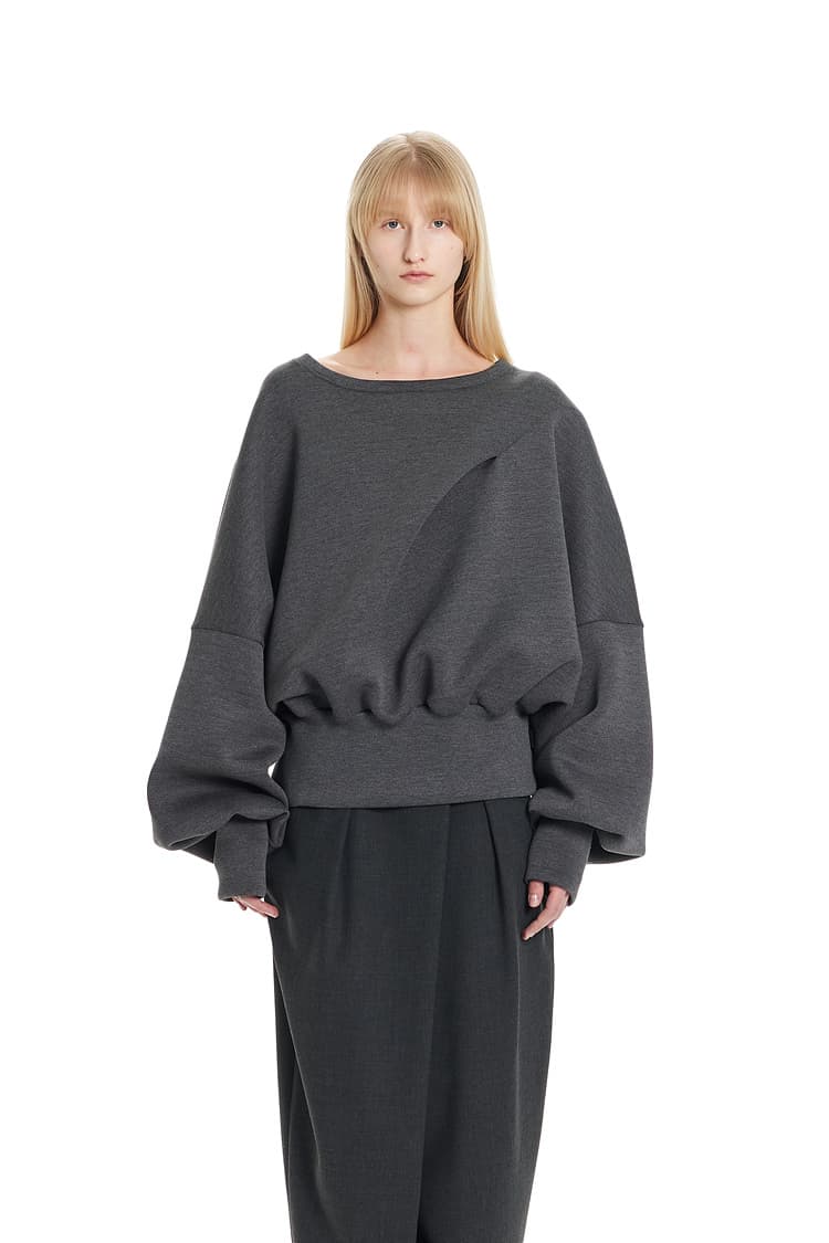GDeL Boat Neck Volume Sweat Top (Dark Grey) — vue 1