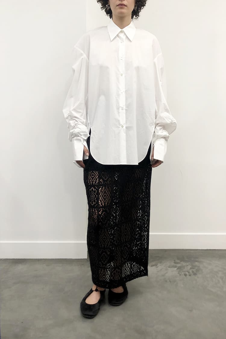GDeL Shirring Sleeve Cotton Shirt (White) — vue 3