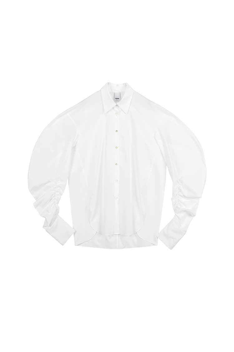 GDeL Shirring Sleeve Cotton Shirt (White) — vue 1