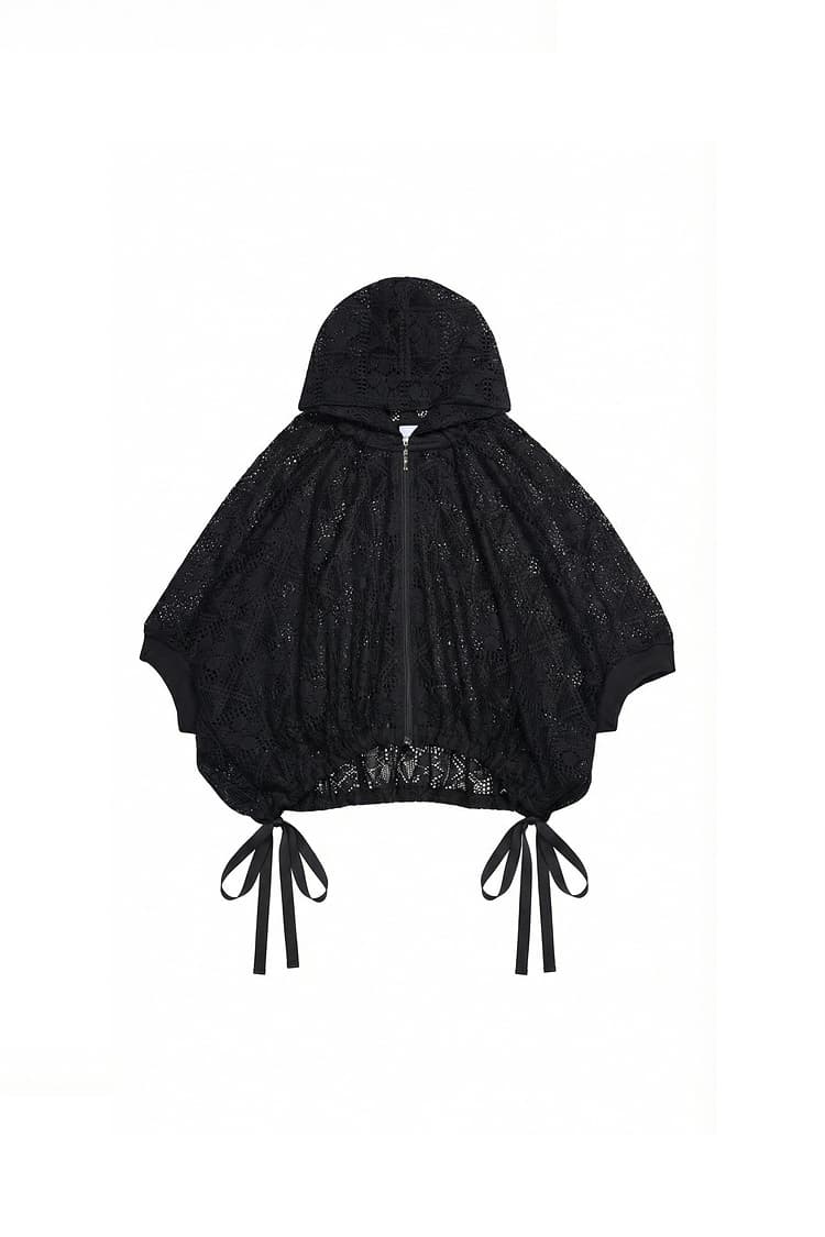 GDeL Diamond Pattern Lace Hooded Cardigan (Black)