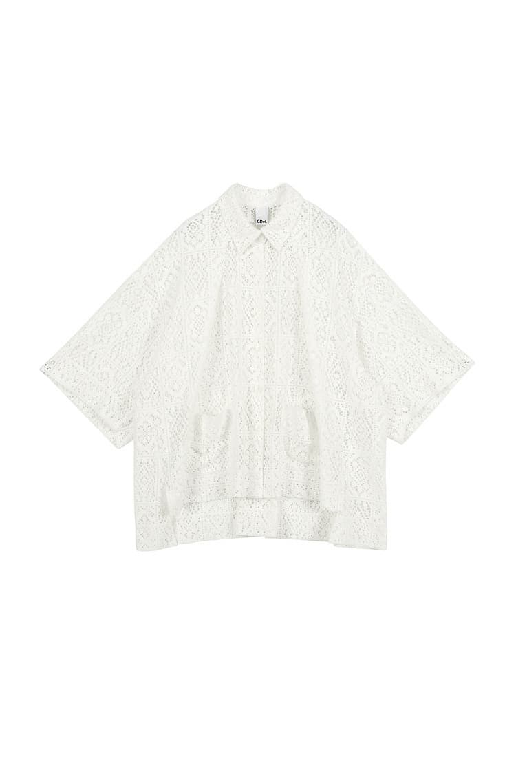 GDeL Square Pattern Lace Shirt (White) — vue 1