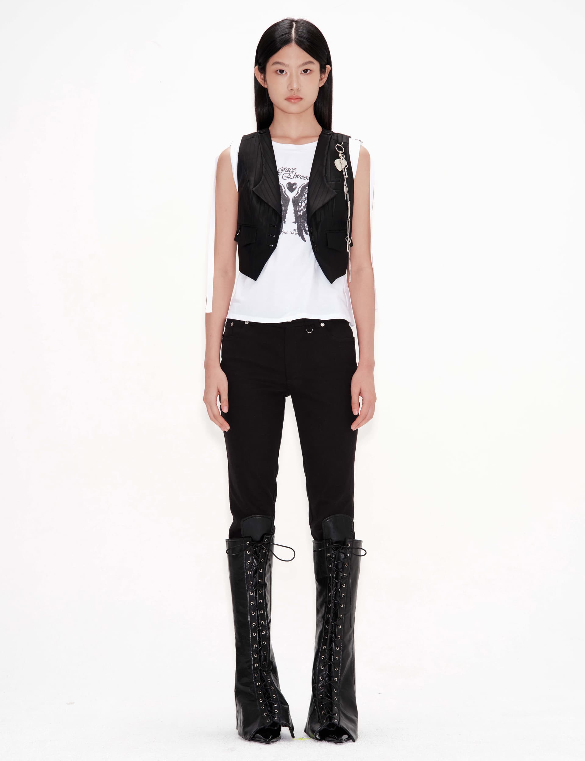 Pants Detail Vest with Key Chain