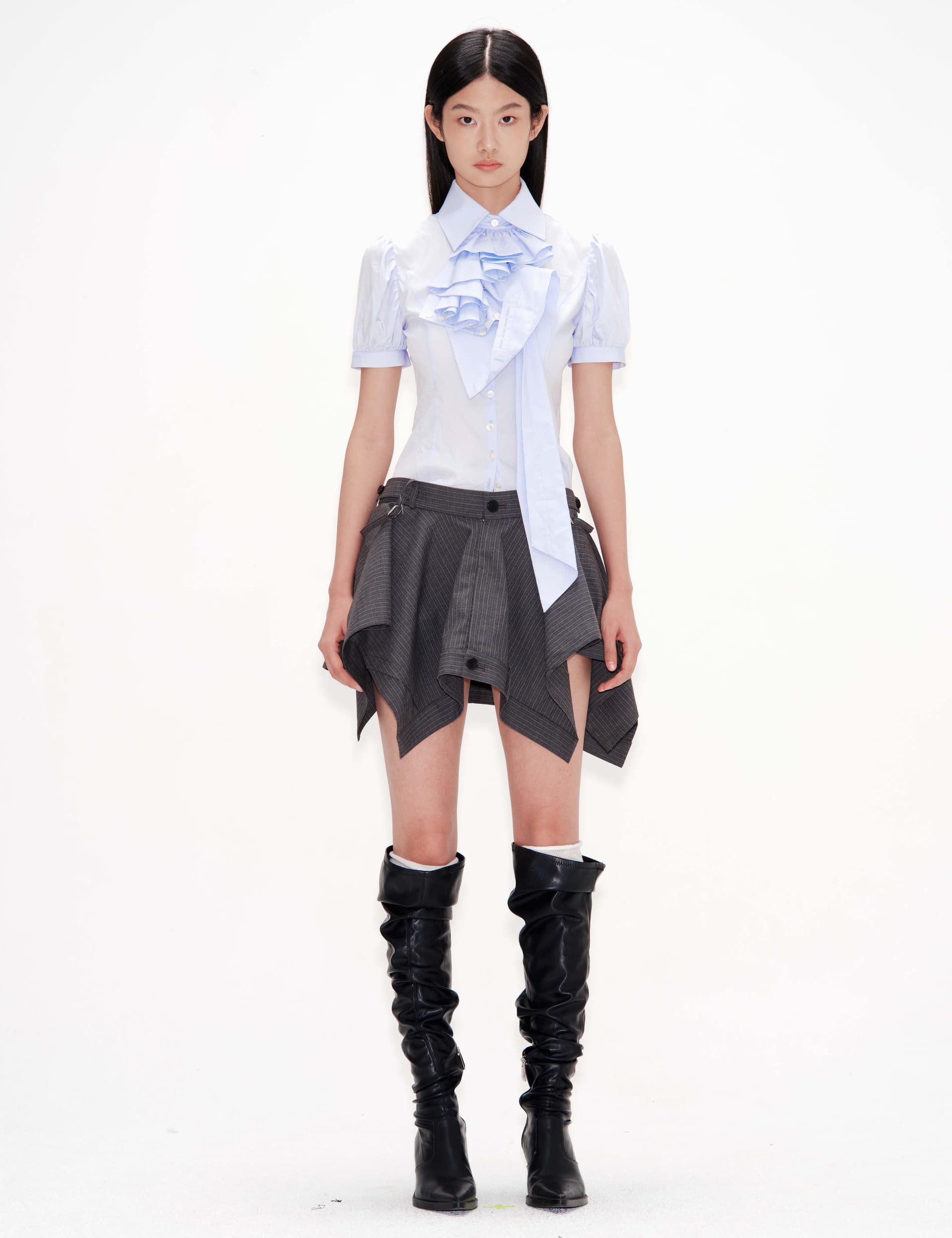 Cuffs Ruffle Shirt (Sky Blue)