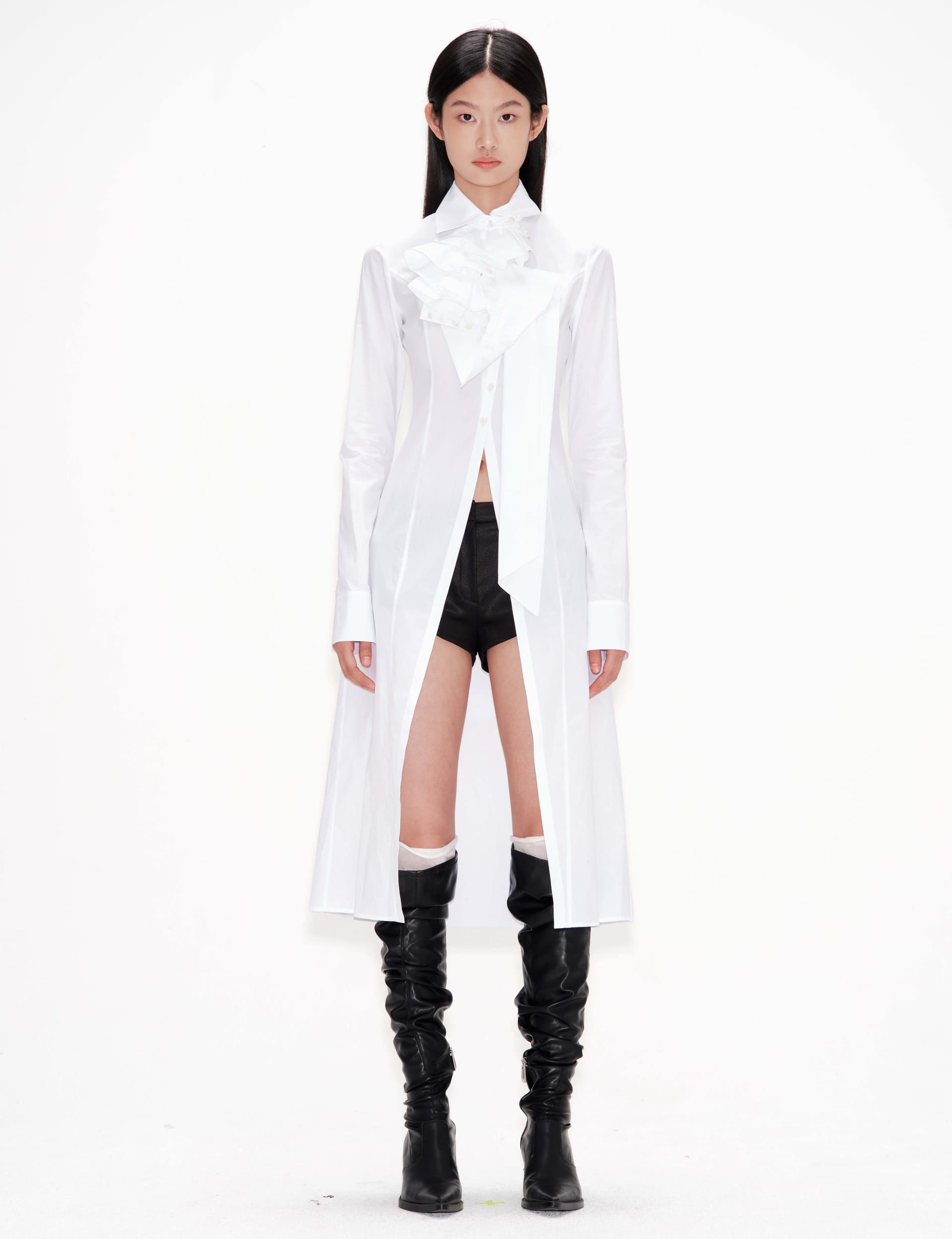 Asymmetric Cuffs Ruffle Long Shirt
