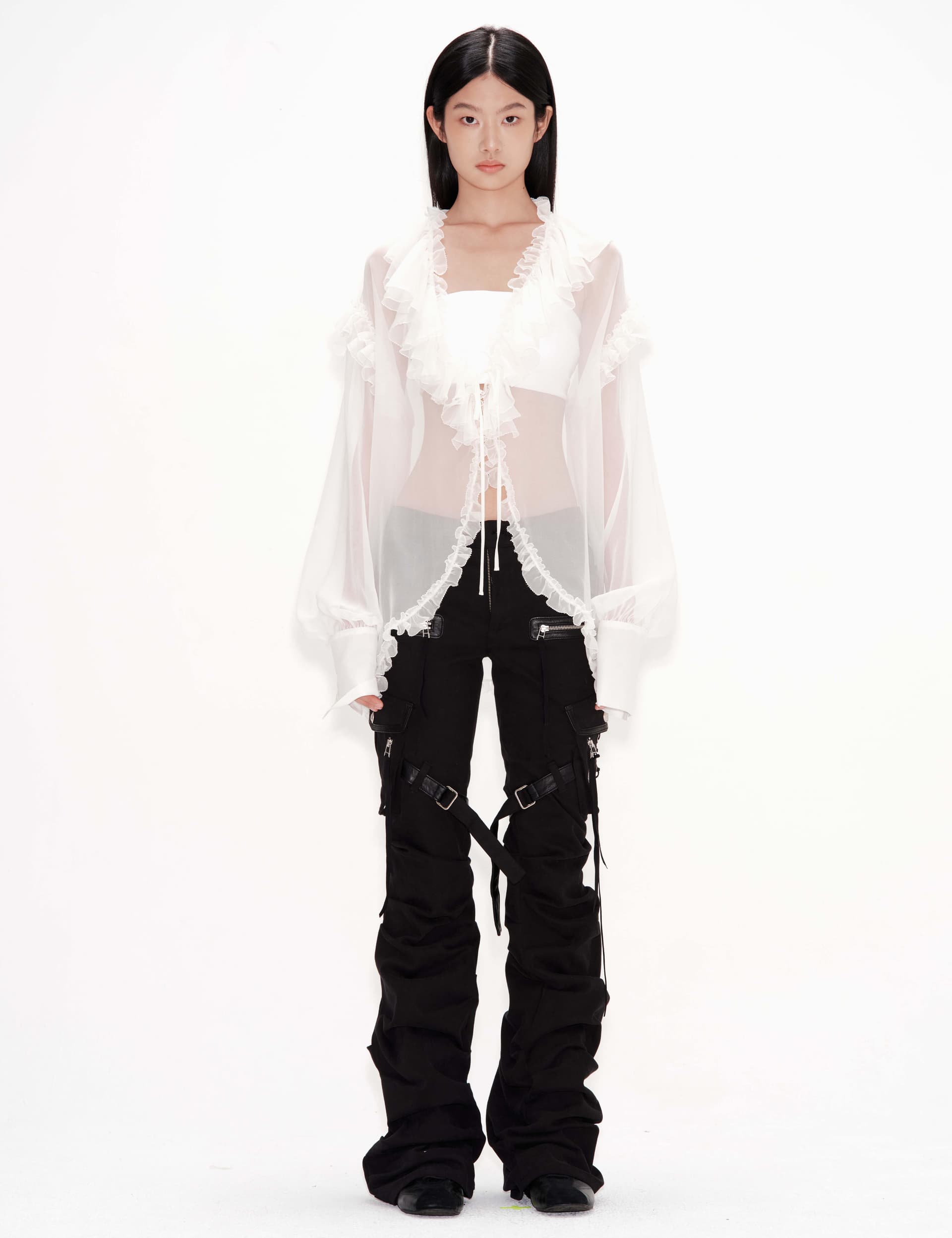 Silk Ruffle Shirt (Off White)