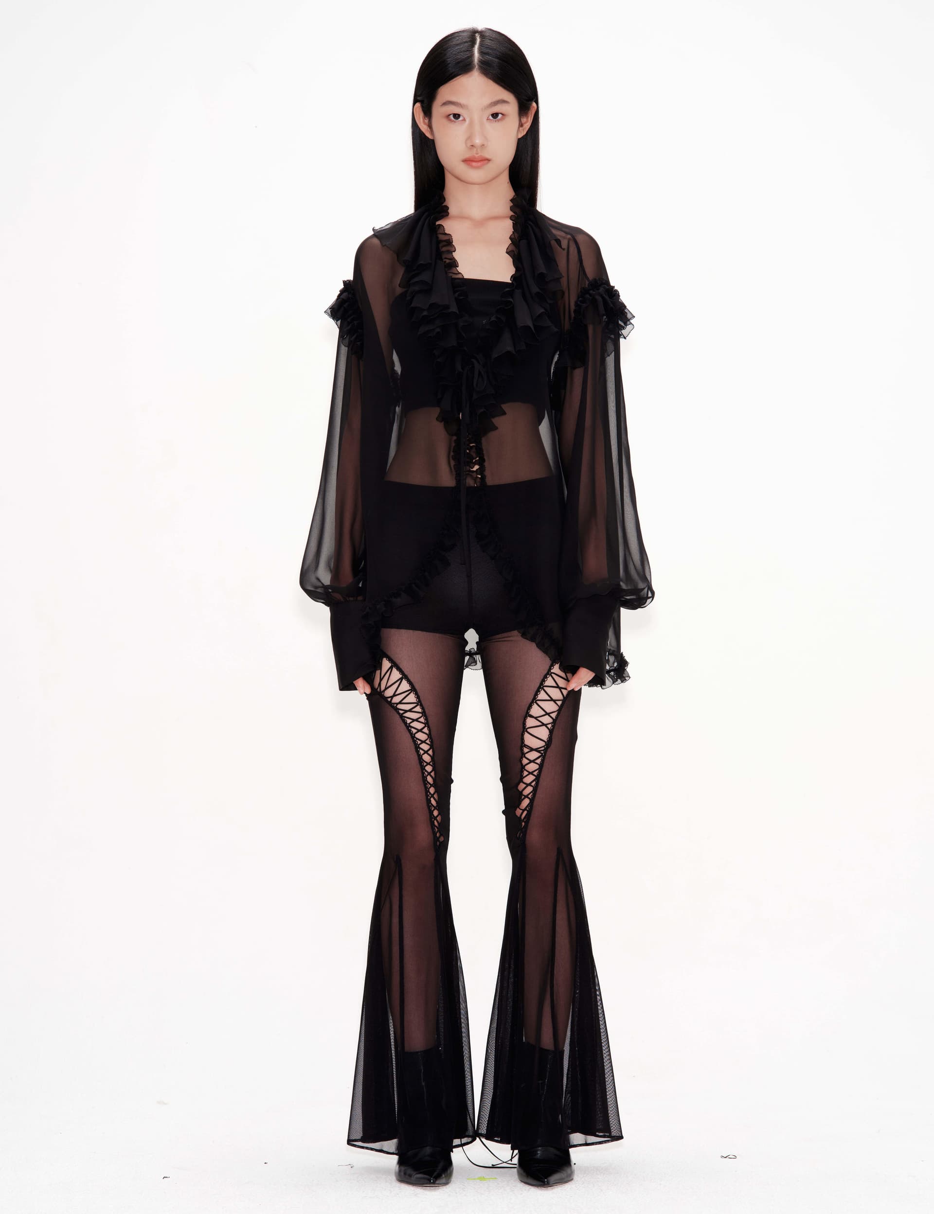 Silk Ruffle Shirt (Black)