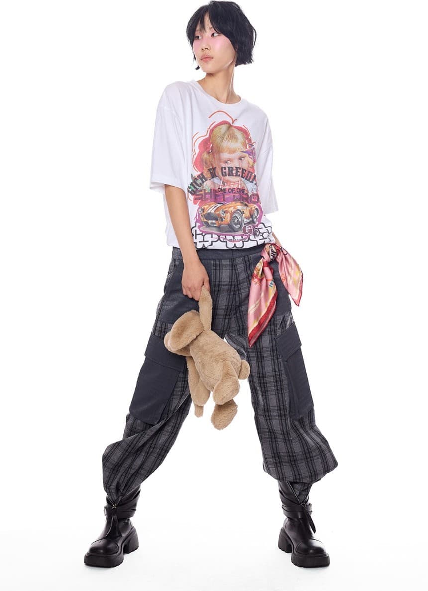 Faux Leather Check Cargo Pants — vue 3