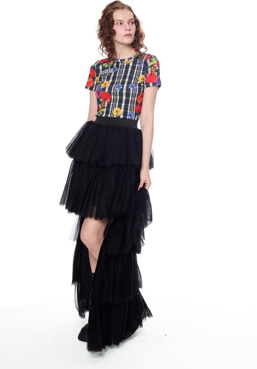 Lace Tiered Ruffle Long Skirt — vue 3