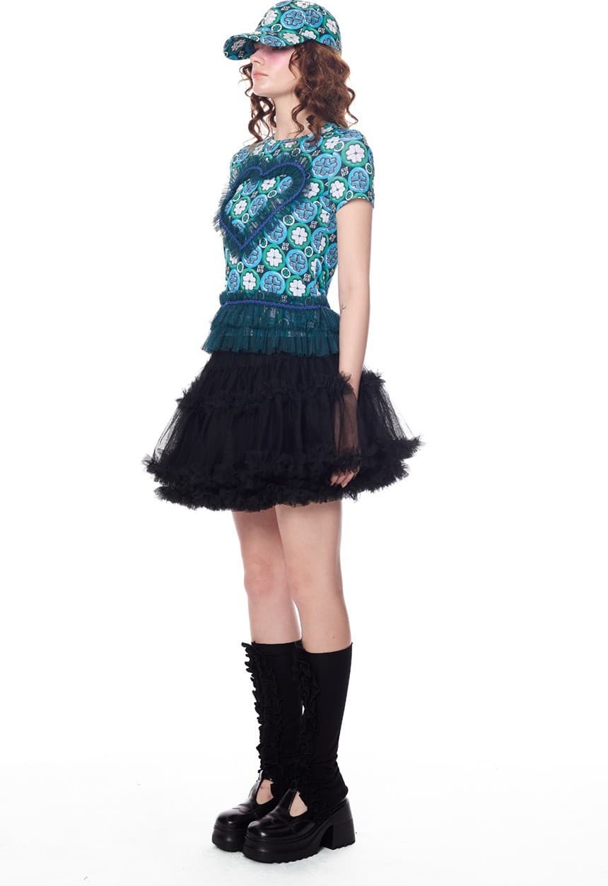 Sheer Lace Tiered Ruffle Mini Skirt — vue 2